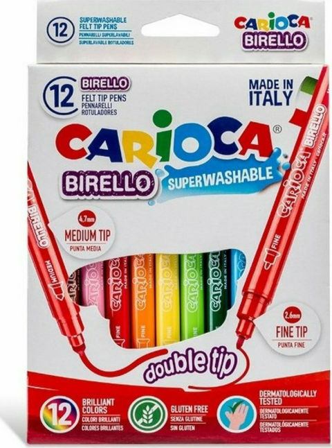 Carioca Birello Double Tip Washable Fine Art Markers with Double Tip in 12 Colors  / Colours   