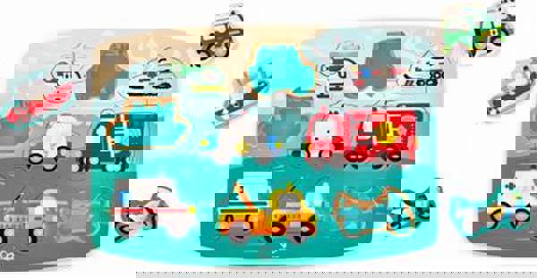 Hape Emergency Peg Puzzle (E1406A) - Puzzle With Emergency Vehicles - 10 Pcs. 