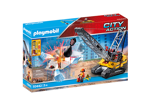Demolition crane with tracks and structural elements 