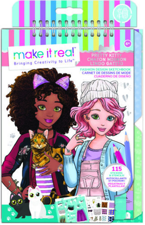 Make It Real Pretty Kitty Sketchbook Includes Stickers & Design Guide  / Drawing sets- School Supplies   