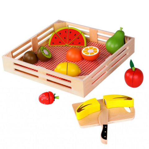 Wooden Fruit with Tray and Cutting Wood  / Wooden Toys   