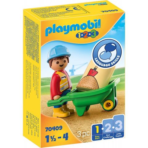 Playmobil 1.2.3 Εργάτης Οικοδομών Με Καρότσι 70409  / Playmobil   
