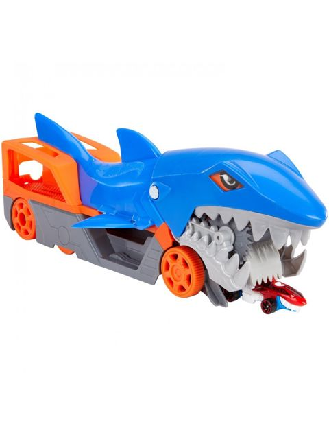 Hot Wheels Shark Chomp Transporter Shark Truck With One Car  / Boys   