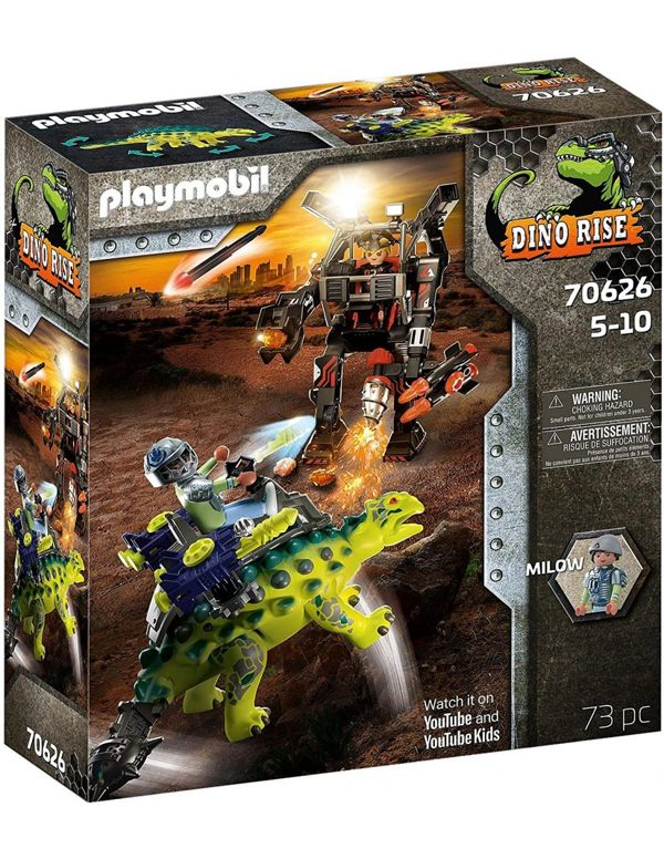 Playmobil Dino Rise Saichania: Ankylosaurus With Fighter Against Robot 