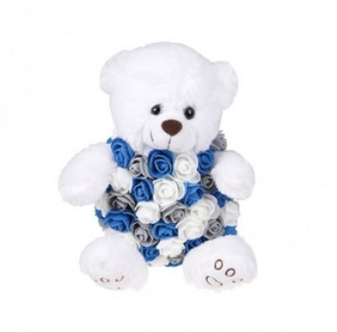 BEAR WHITE 20CM BODY FLOWER BLUE/GRAY  / Plush Toys   