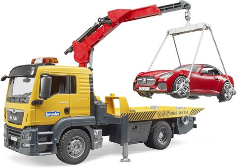 MAN roadside assistance truck with crane & car - Bruder #03750  / earthmoving   