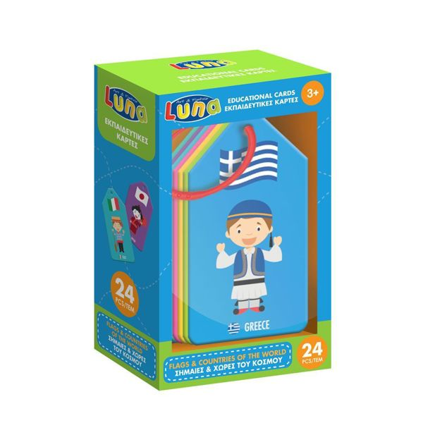 EDUCATIONAL CARDS FLAGS AND COUNTRIES OF THE WORLD 24PC LUNA  