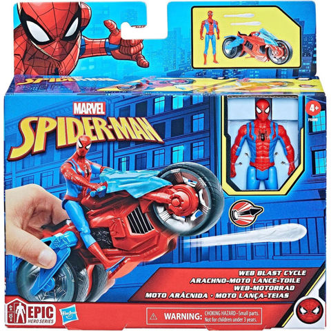 Hasbro Marvel Spider-Man Web Blast Cycle Kids Playset Spider-Man Vehicle and Figure 10cm F6899  / Heroes   